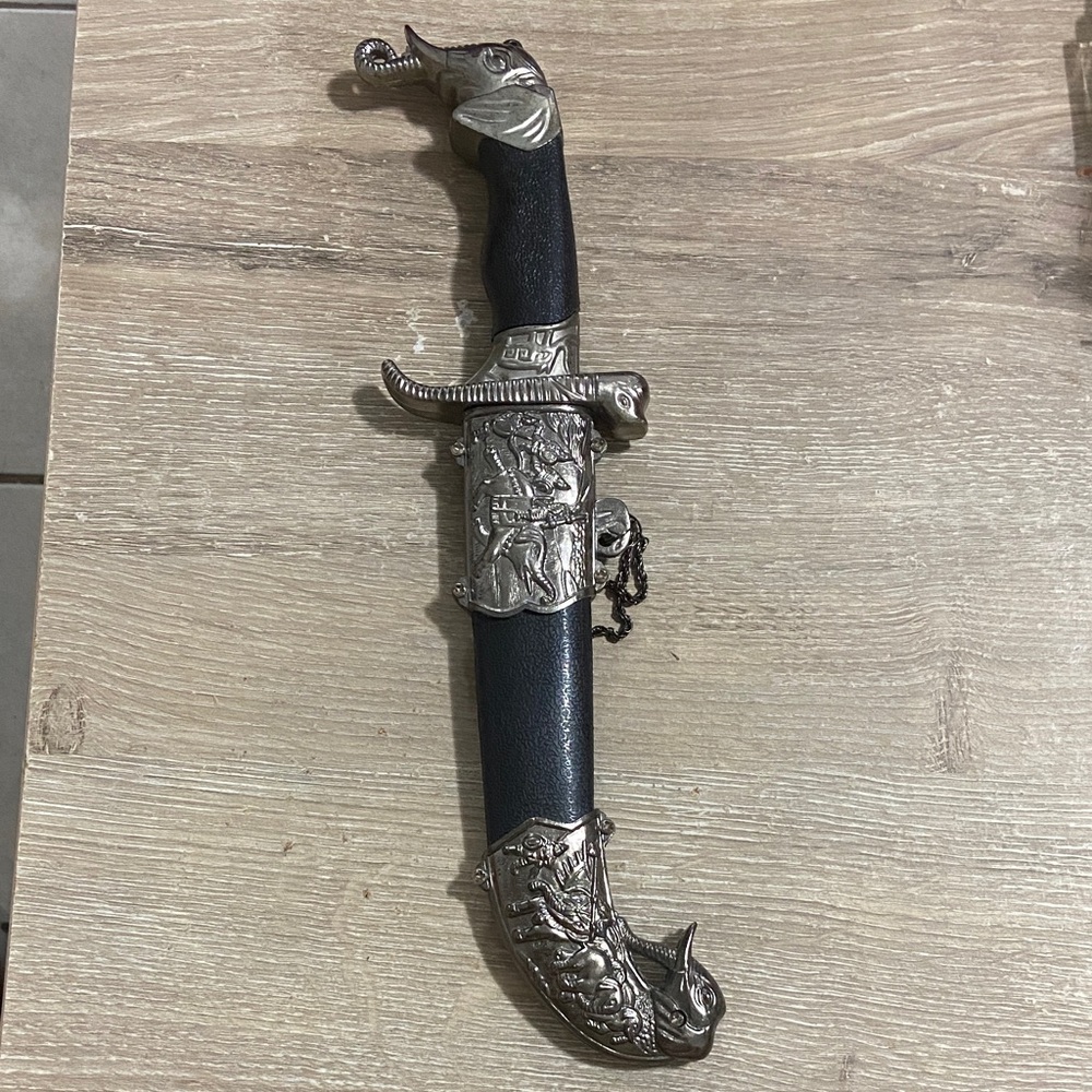 Vintage Silver and Black Tone Decorative Elephant Theme Dagger